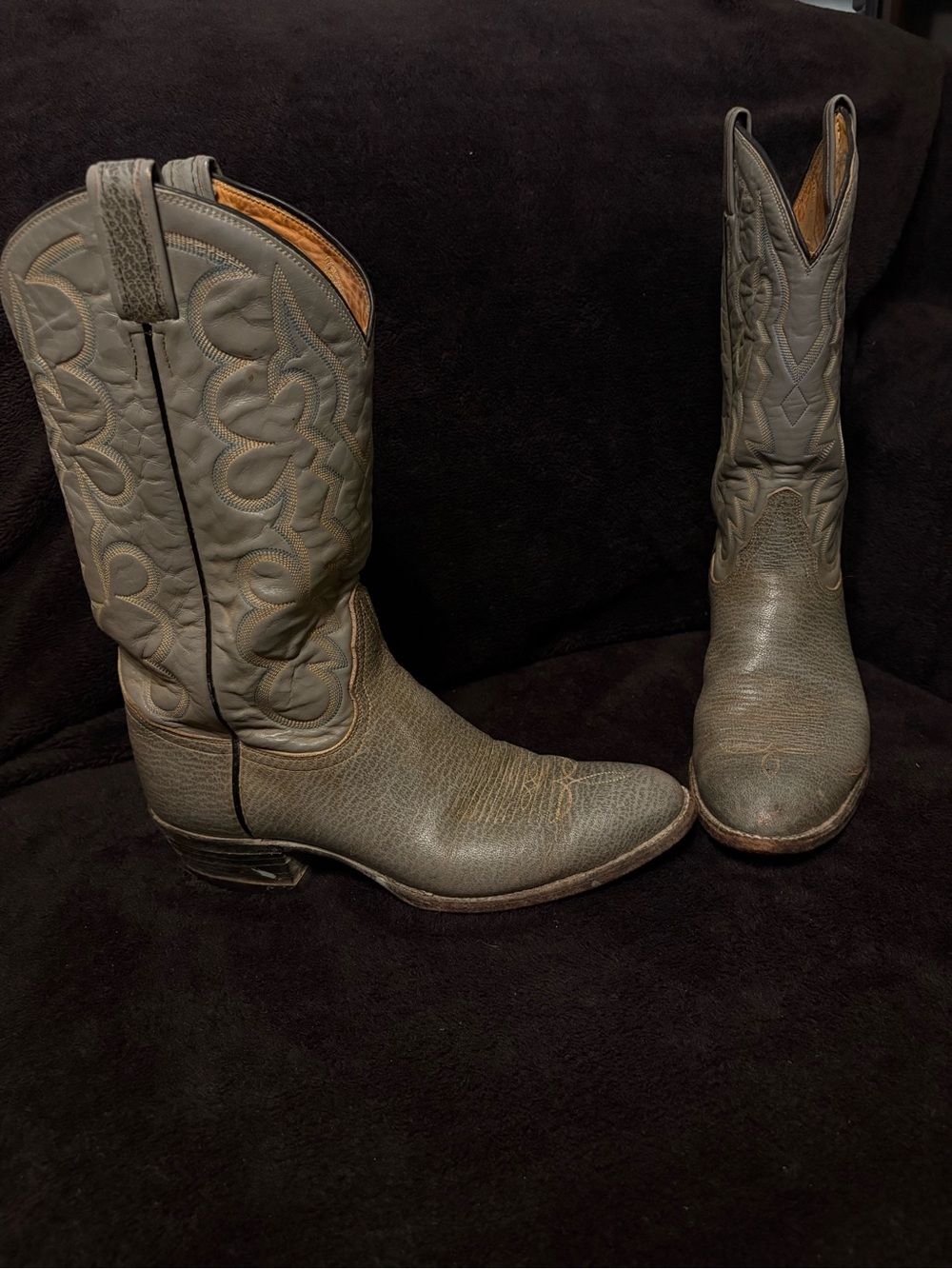 Tony Lama C0007 Gray Full Grain Leather 70s/80s Hand Corded Boots 10.5 El Paso